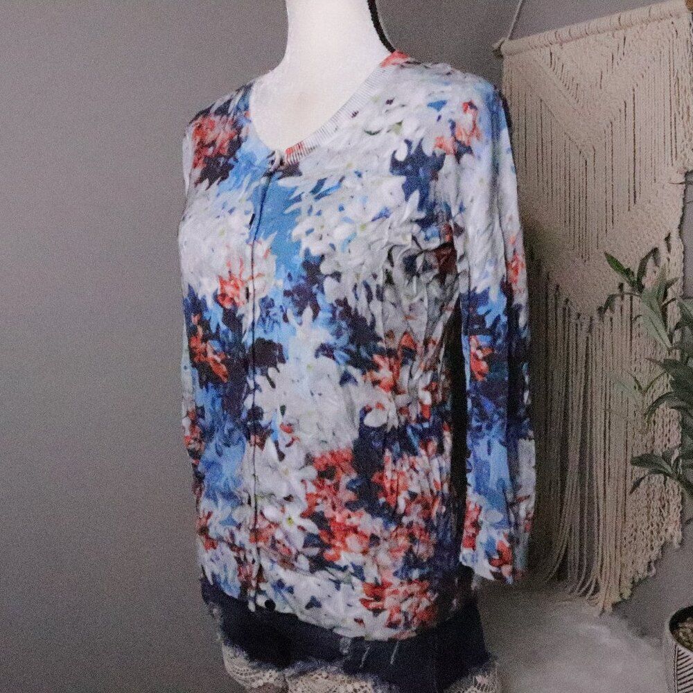 Talbots | Floral Button Up‎ Cardigan Medium 3/4 Sleeves